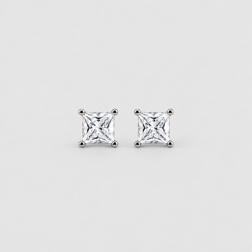 3 Ct. Lab Grown Diamond Princess Cut Stud Earrings (VS-EF)