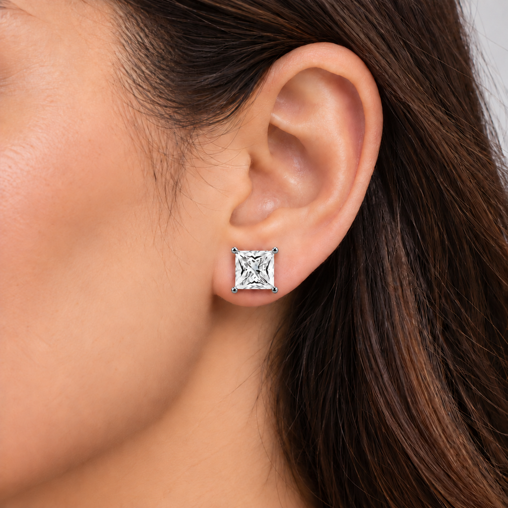 3 Ct. Lab Grown Diamond Princess Cut Stud Earrings (VS-EF)
