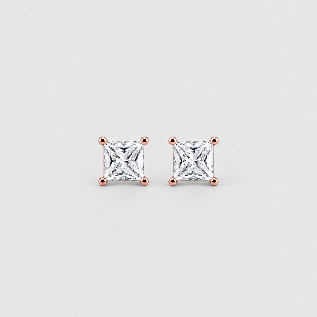 3 Ct. Lab Grown Diamond Princess Cut Stud Earrings (VS-EF)