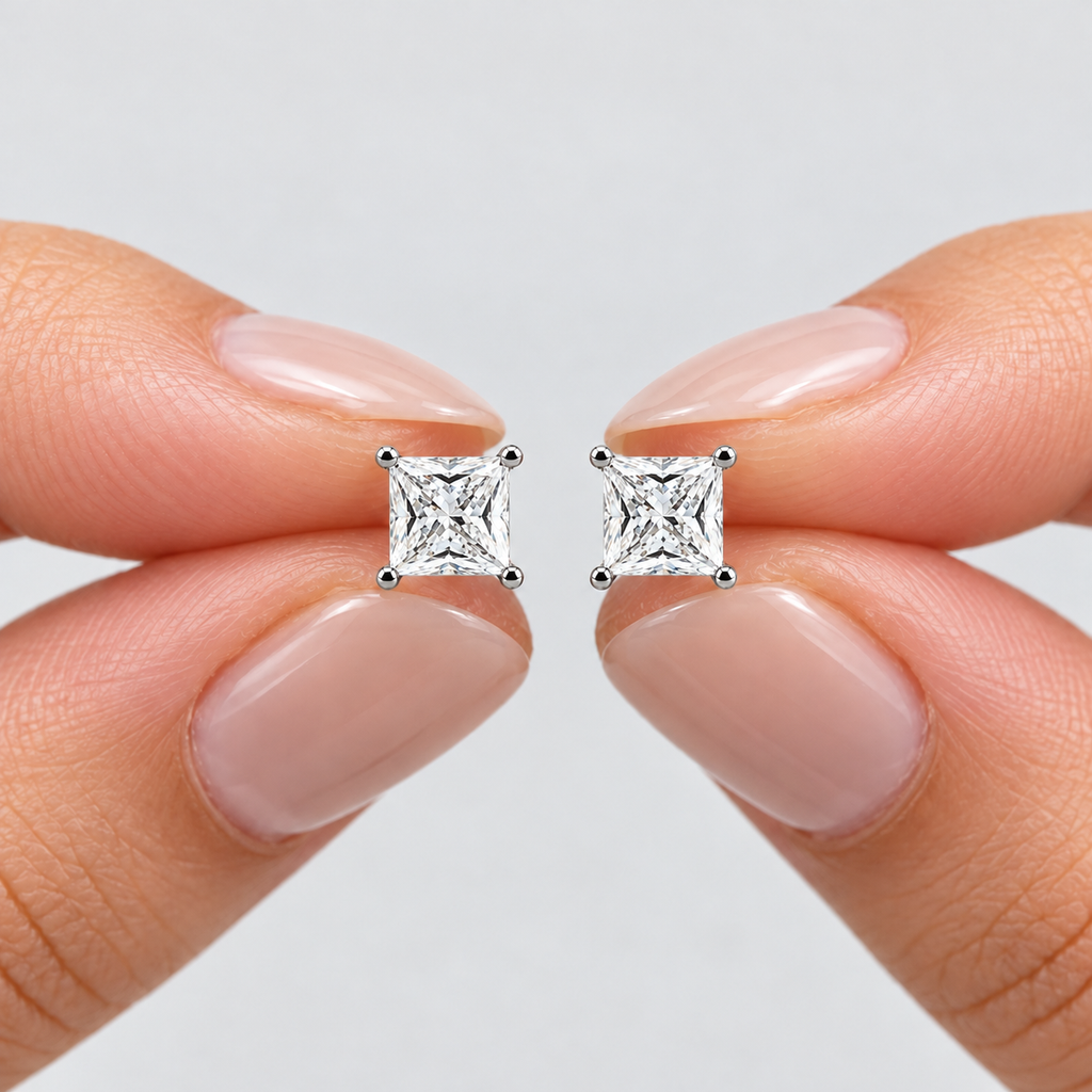 3 Ct. Lab Grown Diamond Princess Cut Stud Earrings (VS-EF)