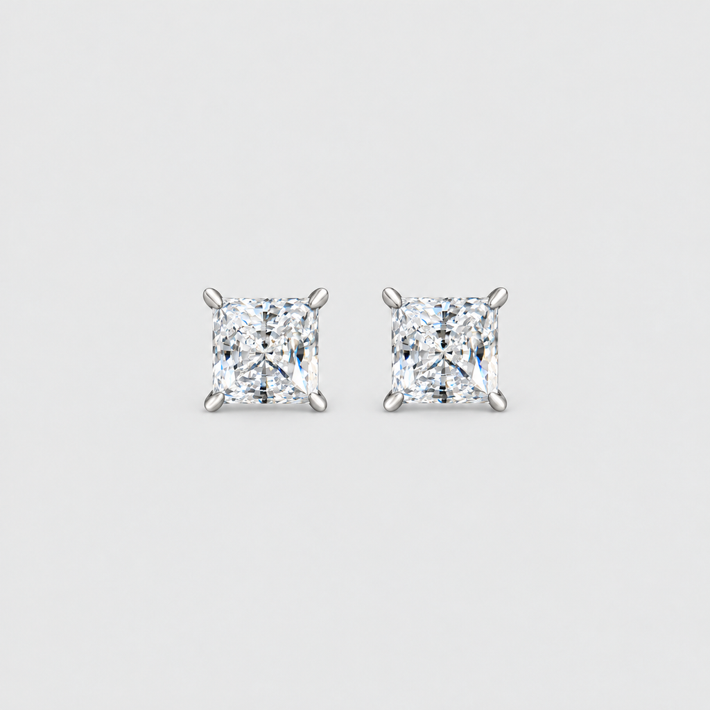 2 Ct. Lab Grown Diamond Princess Cut Stud Earrings (VS-EF)