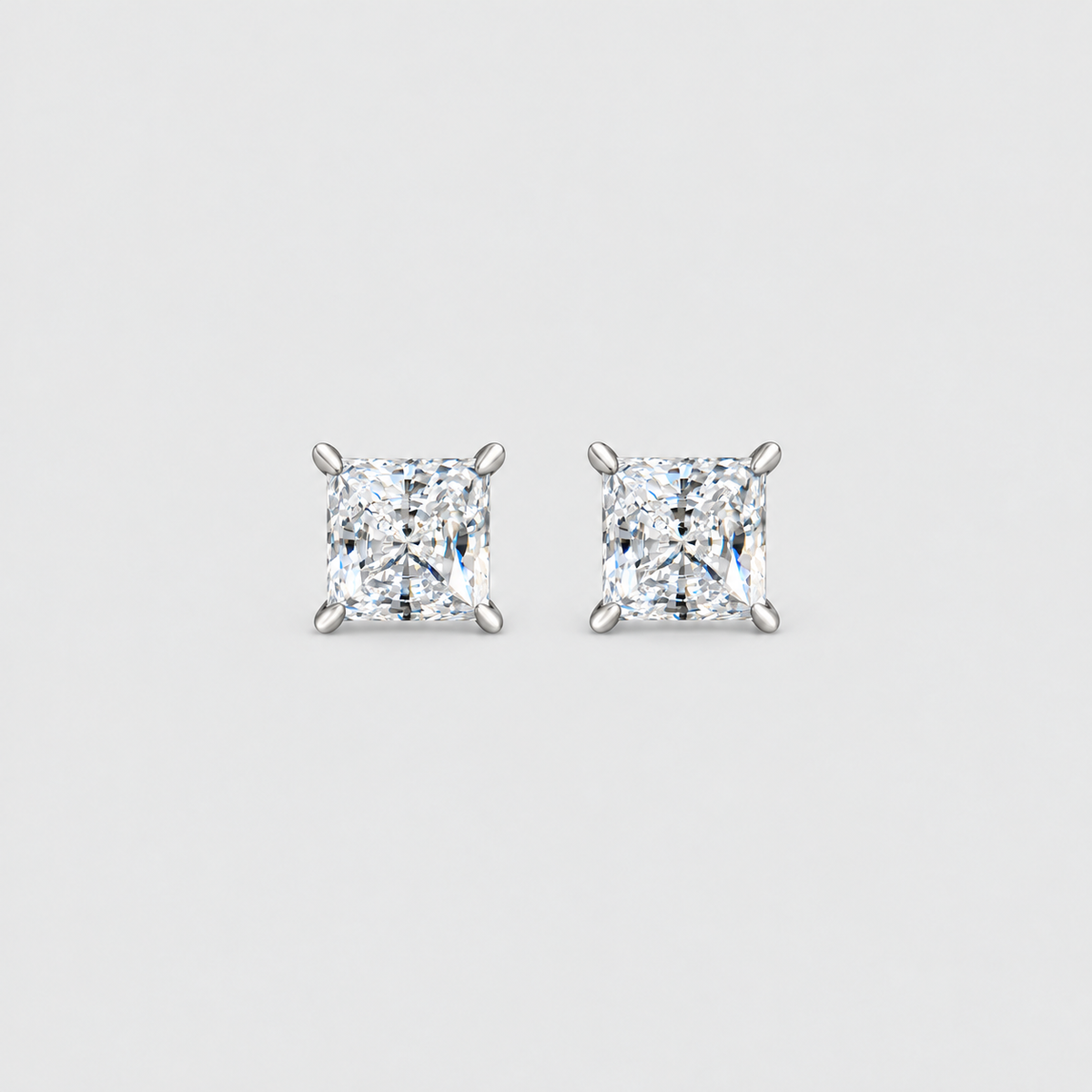 2 Ct. Lab Grown Diamond Princess Cut Stud Earrings (VS-EF)
