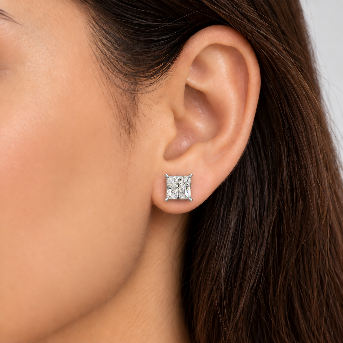 2 Ct. Lab Grown Diamond Princess Cut Stud Earrings (VS-EF)