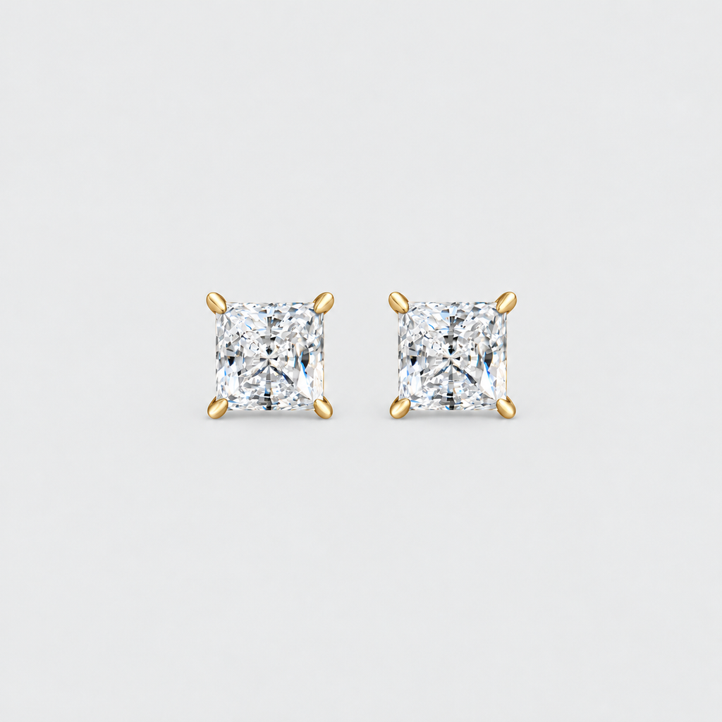 2 Ct. Lab Grown Diamond Princess Cut Stud Earrings (VS-EF)