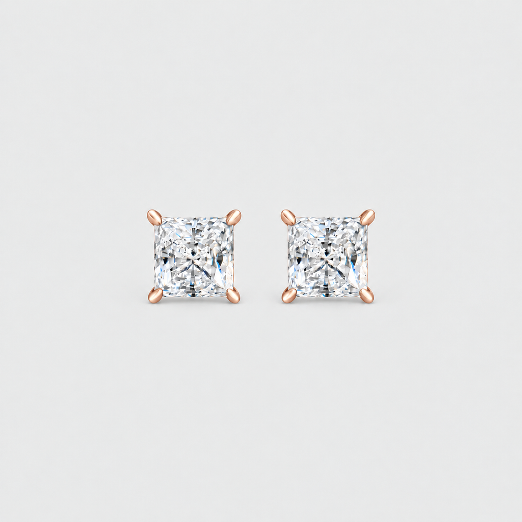 2 Ct. Lab Grown Diamond Princess Cut Stud Earrings (VS-EF)