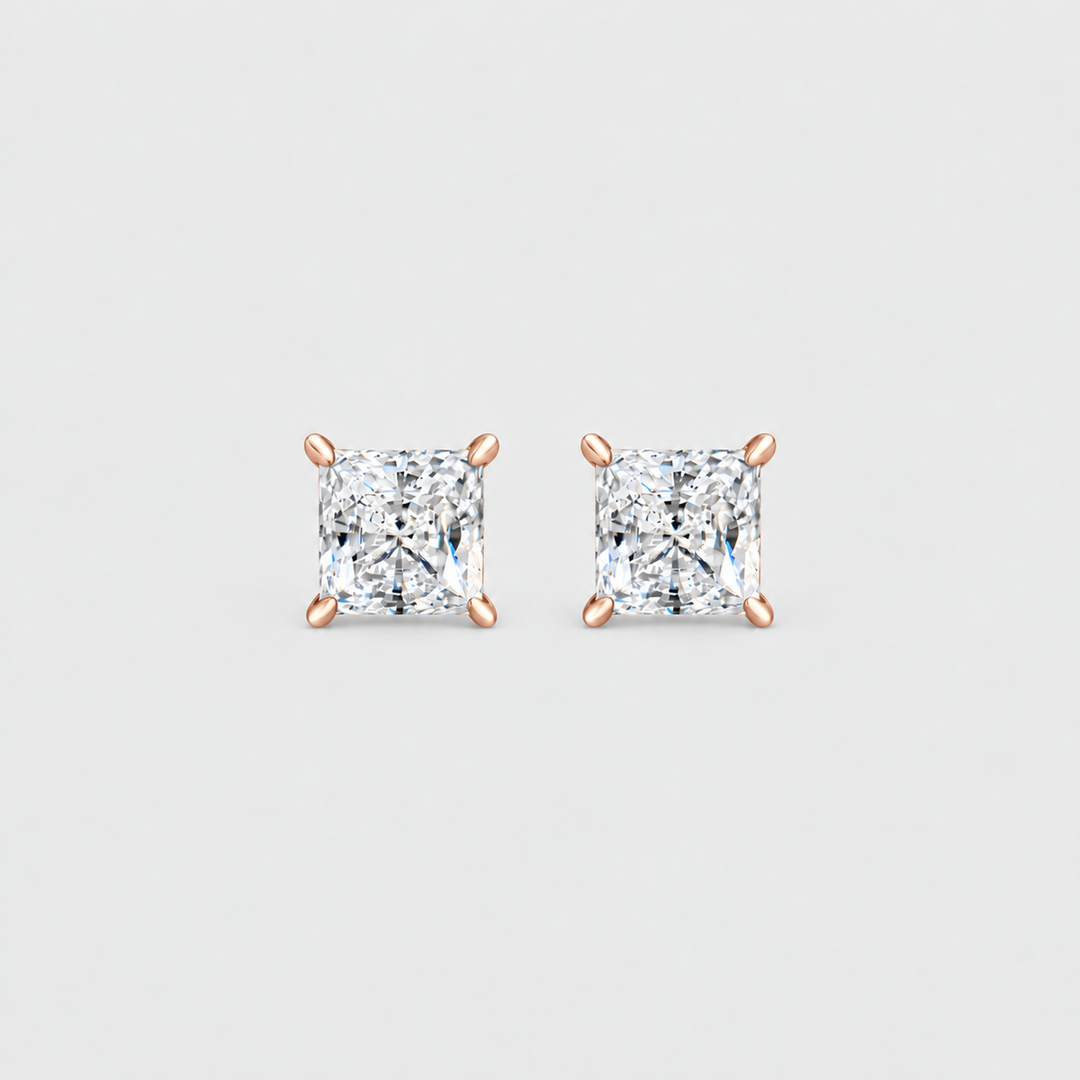 2 Ct. Lab Grown Diamond Princess Cut Stud Earrings (VS-EF)