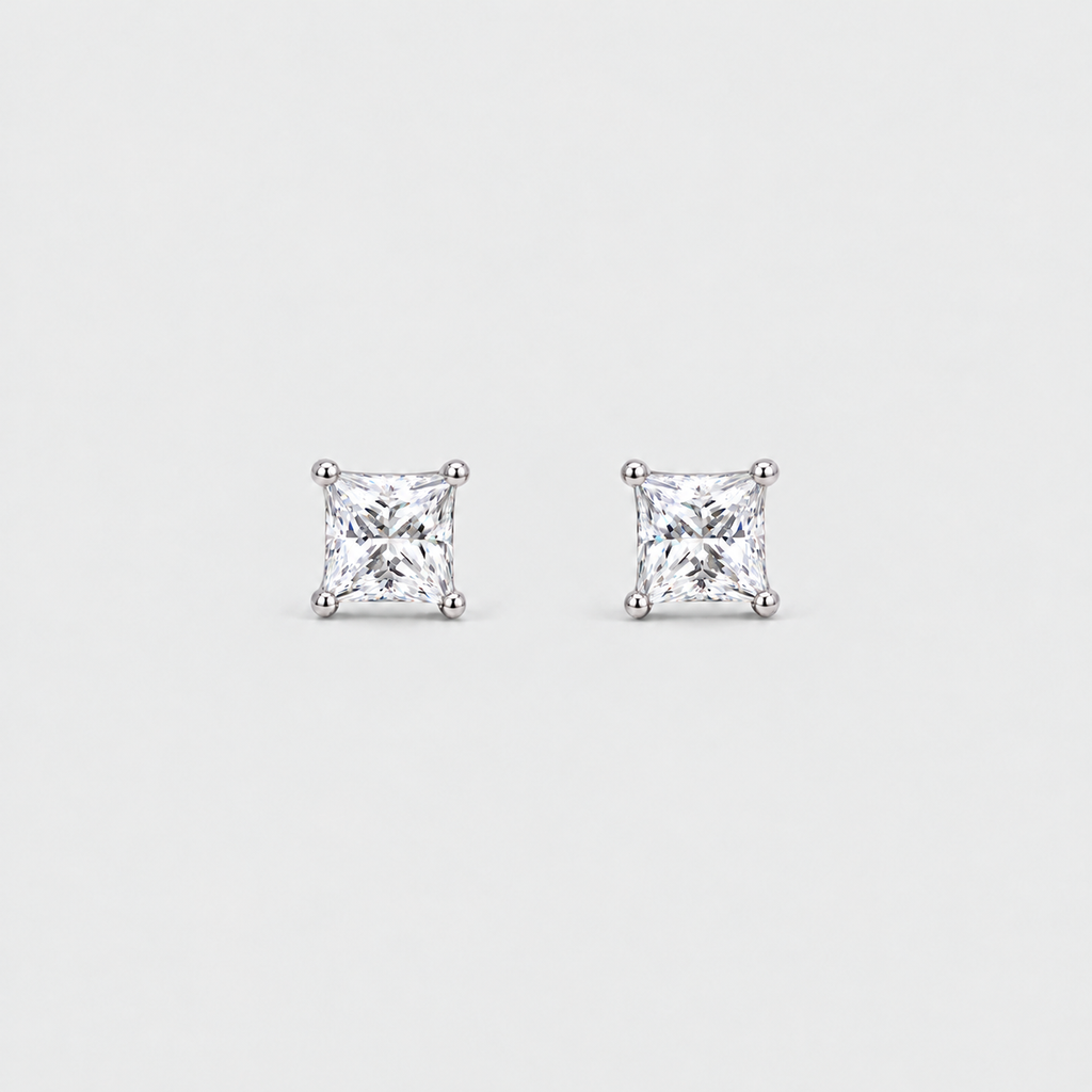 3 Ct. Lab Grown Diamond Princess Cut Stud Earrings (VS-EF)