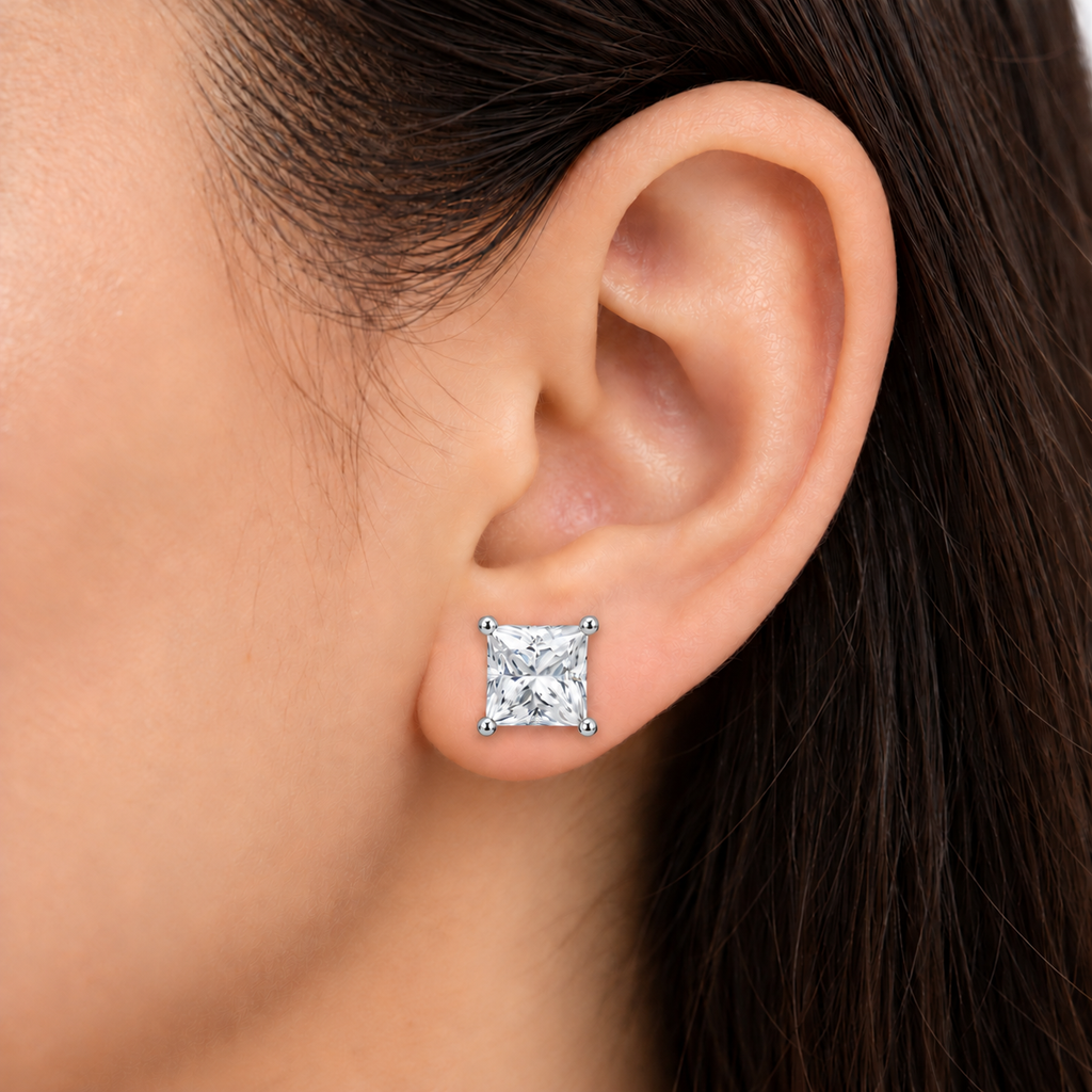 3 Ct. Lab Grown Diamond Princess Cut Stud Earrings (VS-EF)
