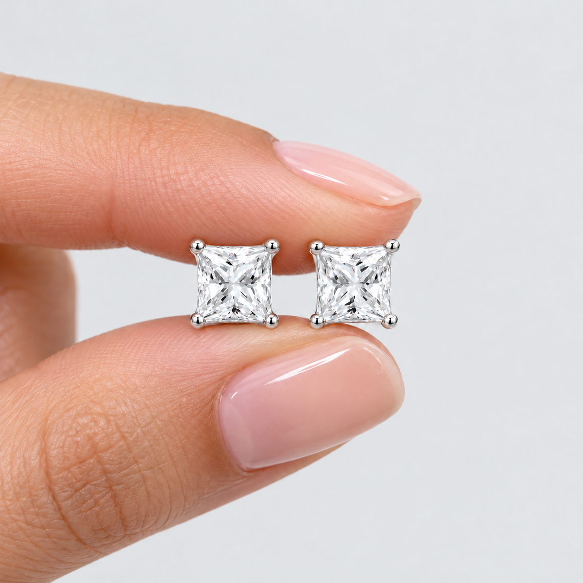 3 Ct. Lab Grown Diamond Princess Cut Stud Earrings (VS-EF)