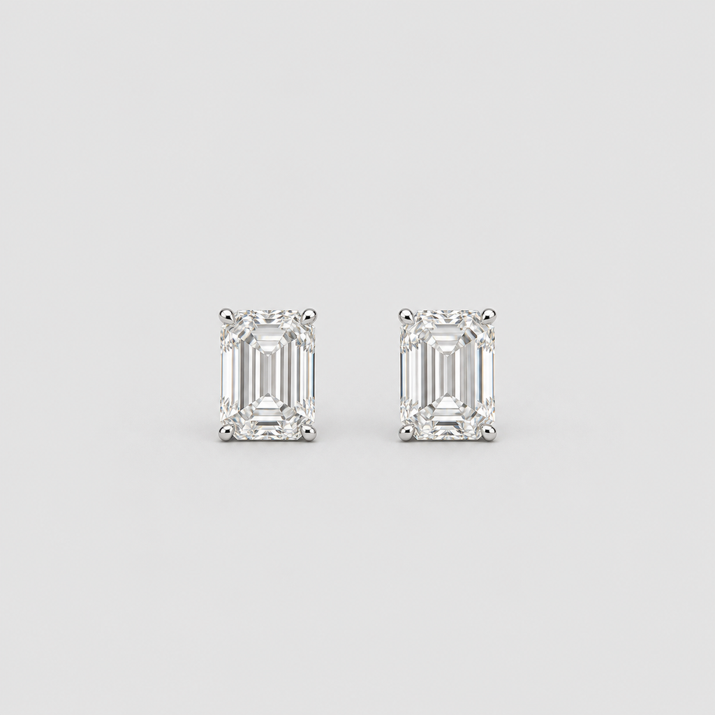 4 Ct. Lab Grown Diamond Emerald Cut Stud Earrings (VS-EF)
