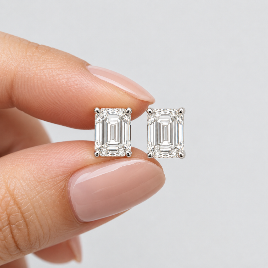4 Ct. Lab Grown Diamond Emerald Cut Stud Earrings (VS-EF)