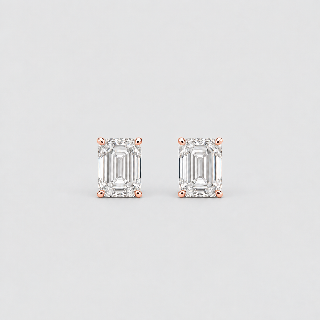 4 Ct. Lab Grown Diamond Emerald Cut Stud Earrings (VS-EF)