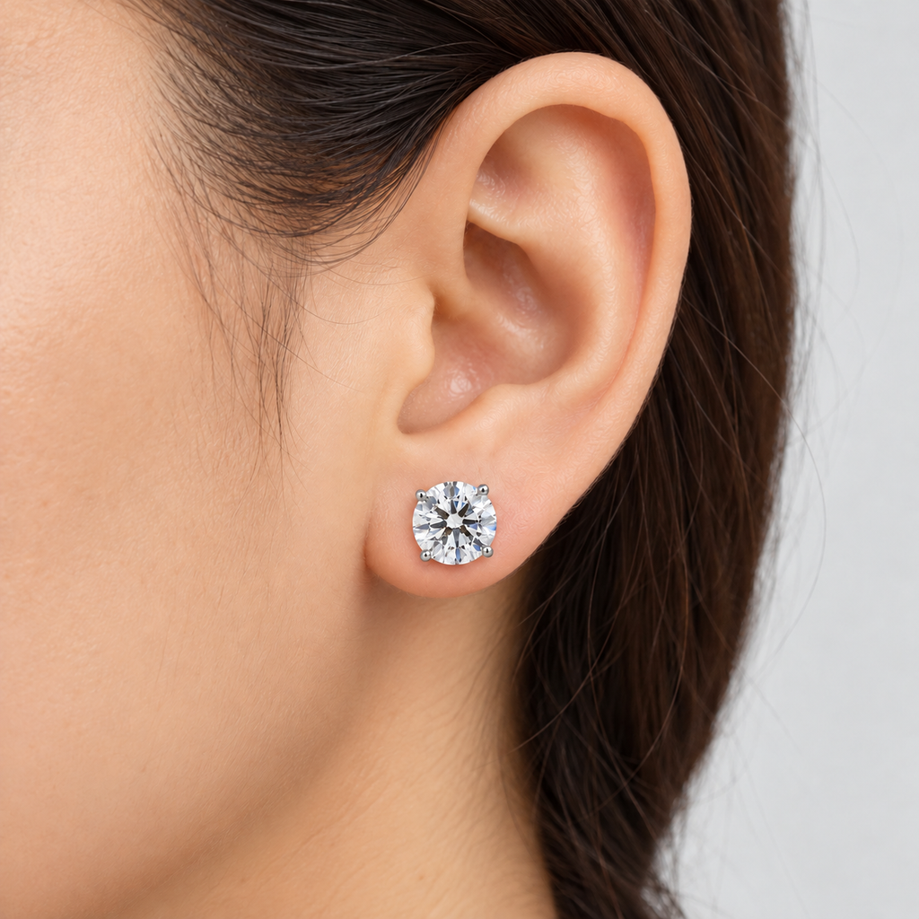 3 Ct. Round Cut Lab Grown Diamond Stud Earrings (VS-EF)