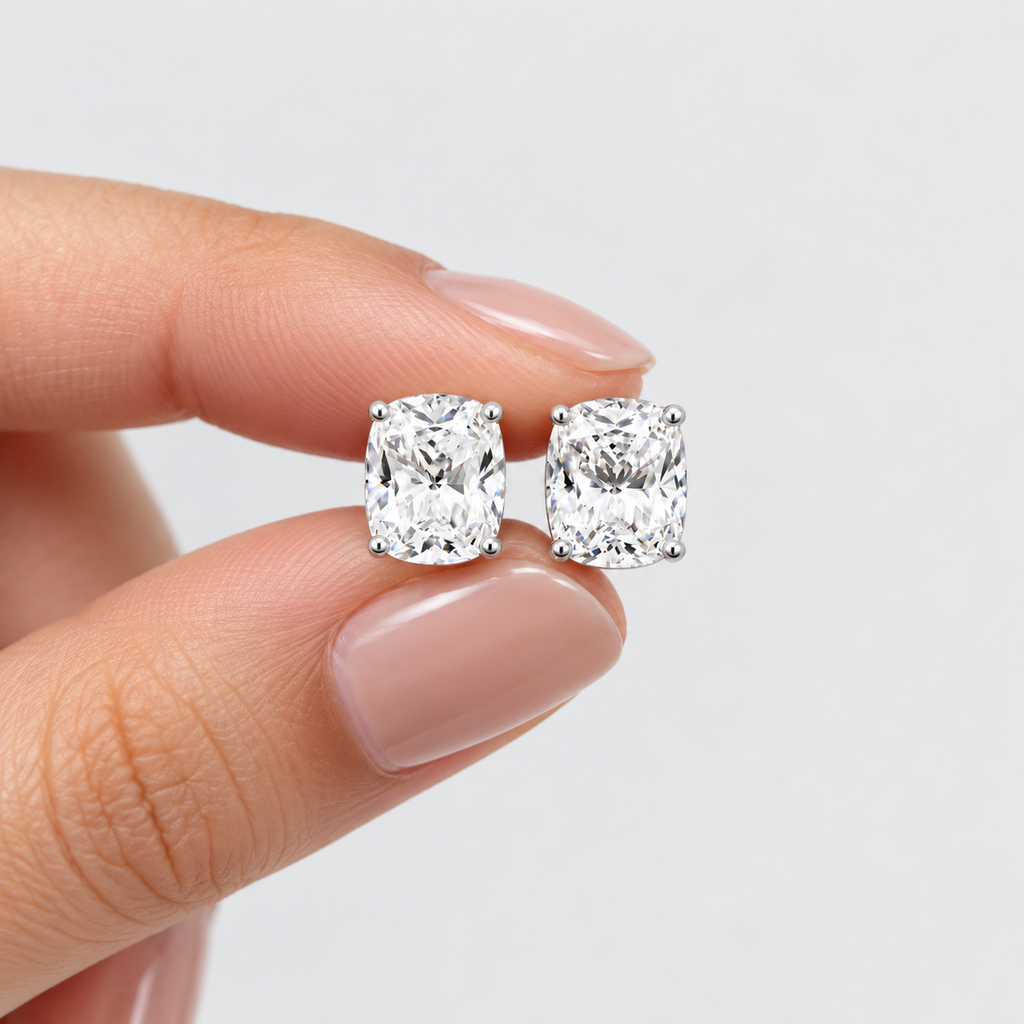 4 Ct. Lab Grown Diamond Cushion Cut Stud Earrings (VS-EF)