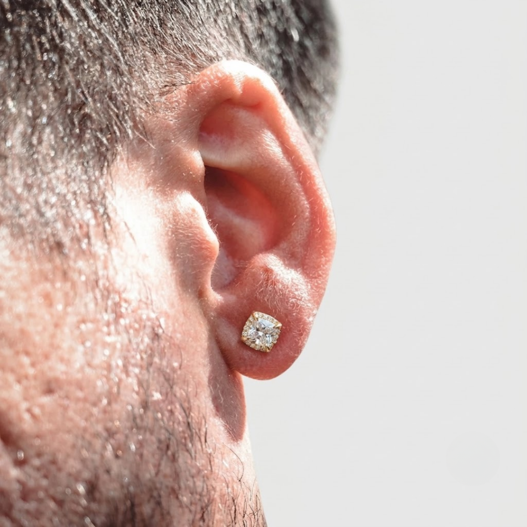 Lab-Grown Diamond Men's Halo Cushion-Cut Studs 0.55 Ct. (VS-EF)