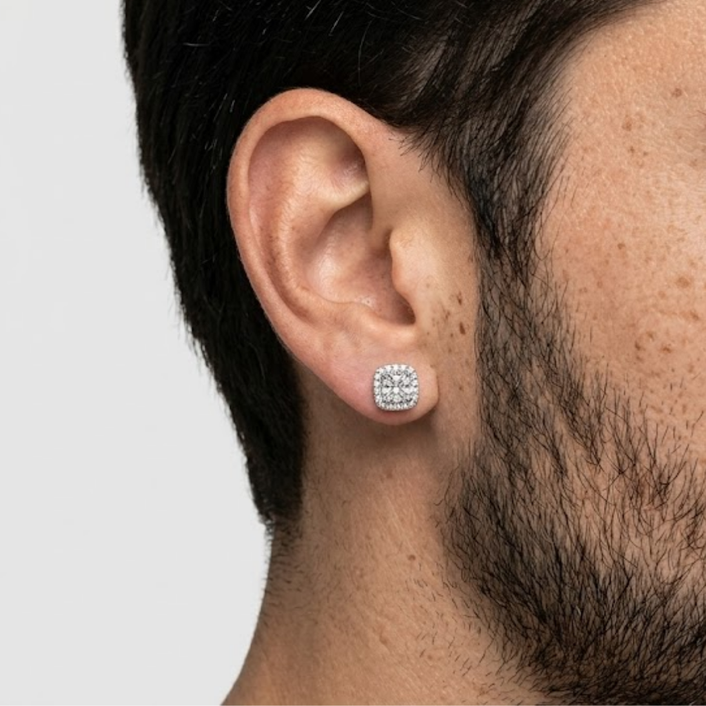 1.40 Ct. Lab-Grown Diamond Men's Cushion-Cut Halo Studs (VS-EF)