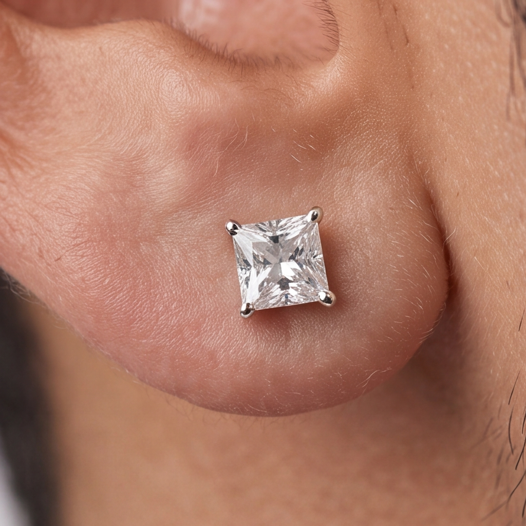 1 Ct. Lab Grown Diamond Princess Cut Solitaire Studs (VS-EF)