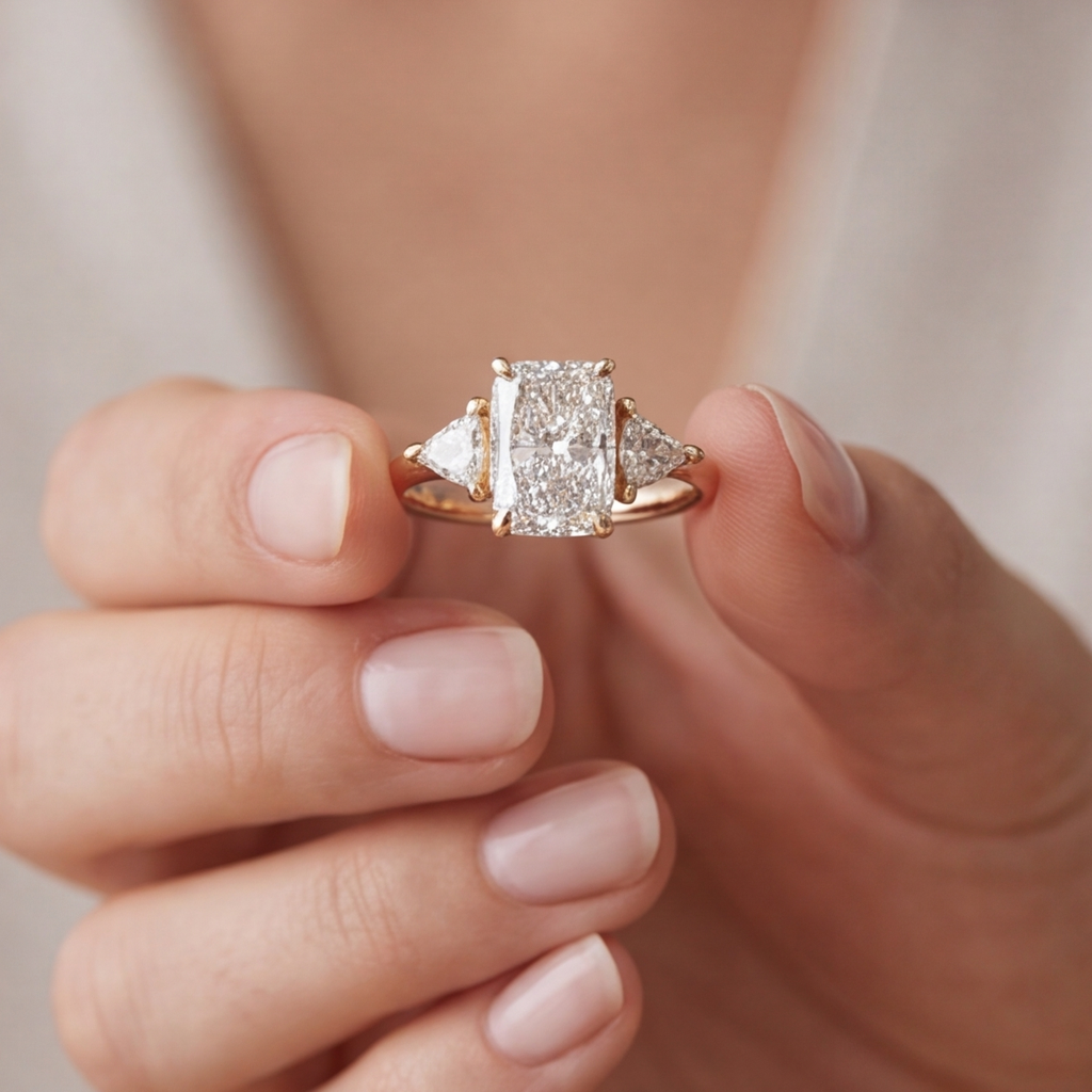 1.5 Ct. Lab-Grown Diamond Three Stone Ring Radiant Cut Ring (VS-EF)