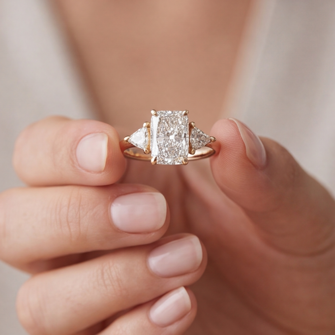1.5 Ct. Lab-Grown Diamond Three Stone Ring Radiant Cut Ring (VS-EF)