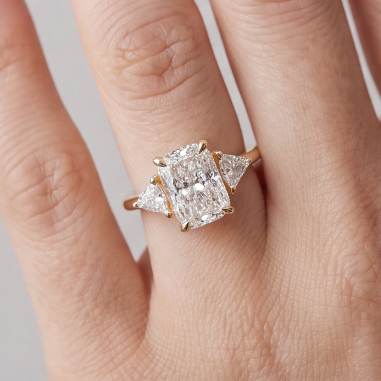 1.5 Ct. Lab-Grown Diamond Three Stone Ring Radiant Cut Ring (VS-EF)