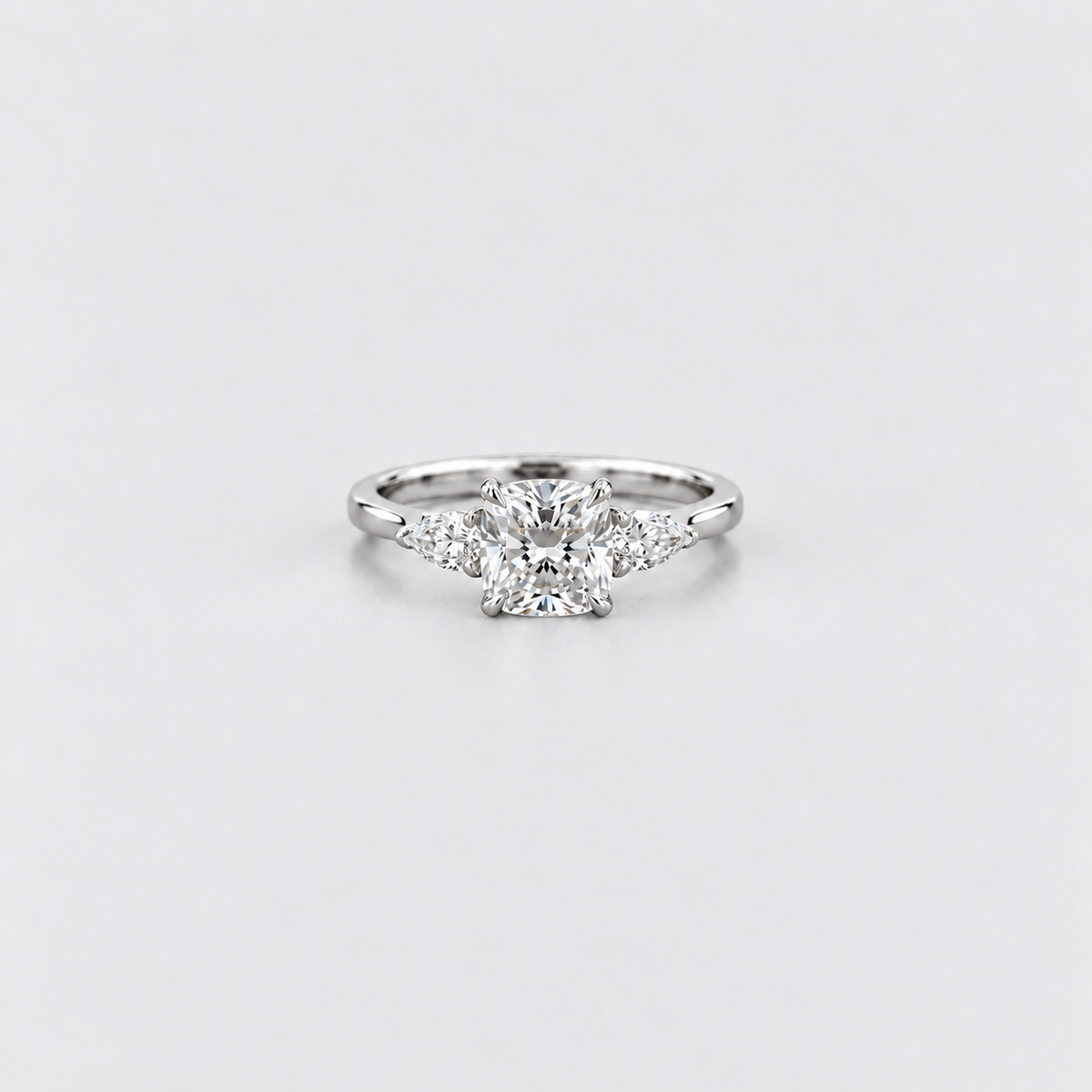 1.90 Ct Lab Grown Diamond Cushion & Pear Cut Three Stone Ring (VS-EF)