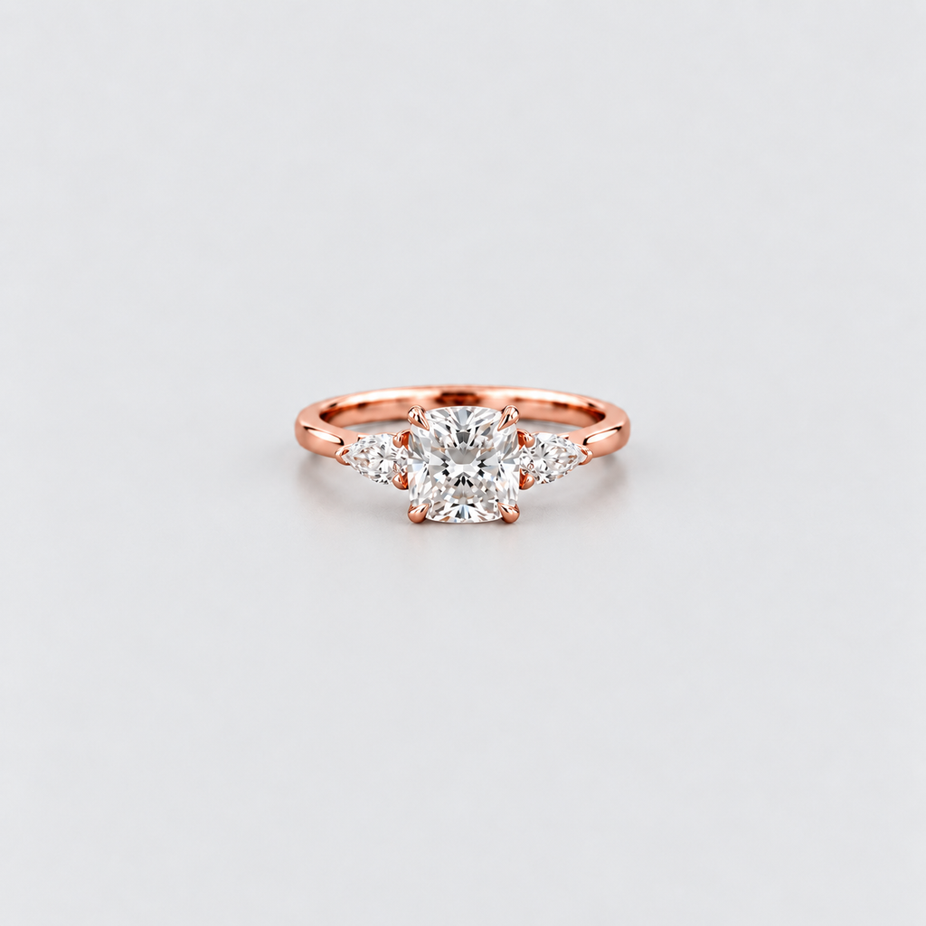1.90 Ct Lab Grown Diamond Cushion & Pear Cut Three Stone Ring (VS-EF)