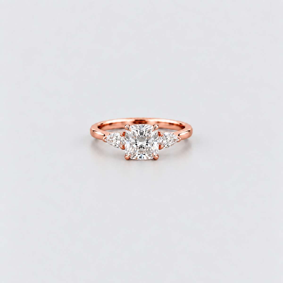 1.90 Ct Lab Grown Diamond Cushion & Pear Cut Three Stone Ring (VS-EF)