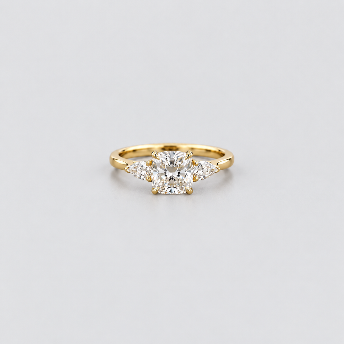 1.90 Ct Lab Grown Diamond Cushion & Pear Cut Three Stone Ring (VS-EF)