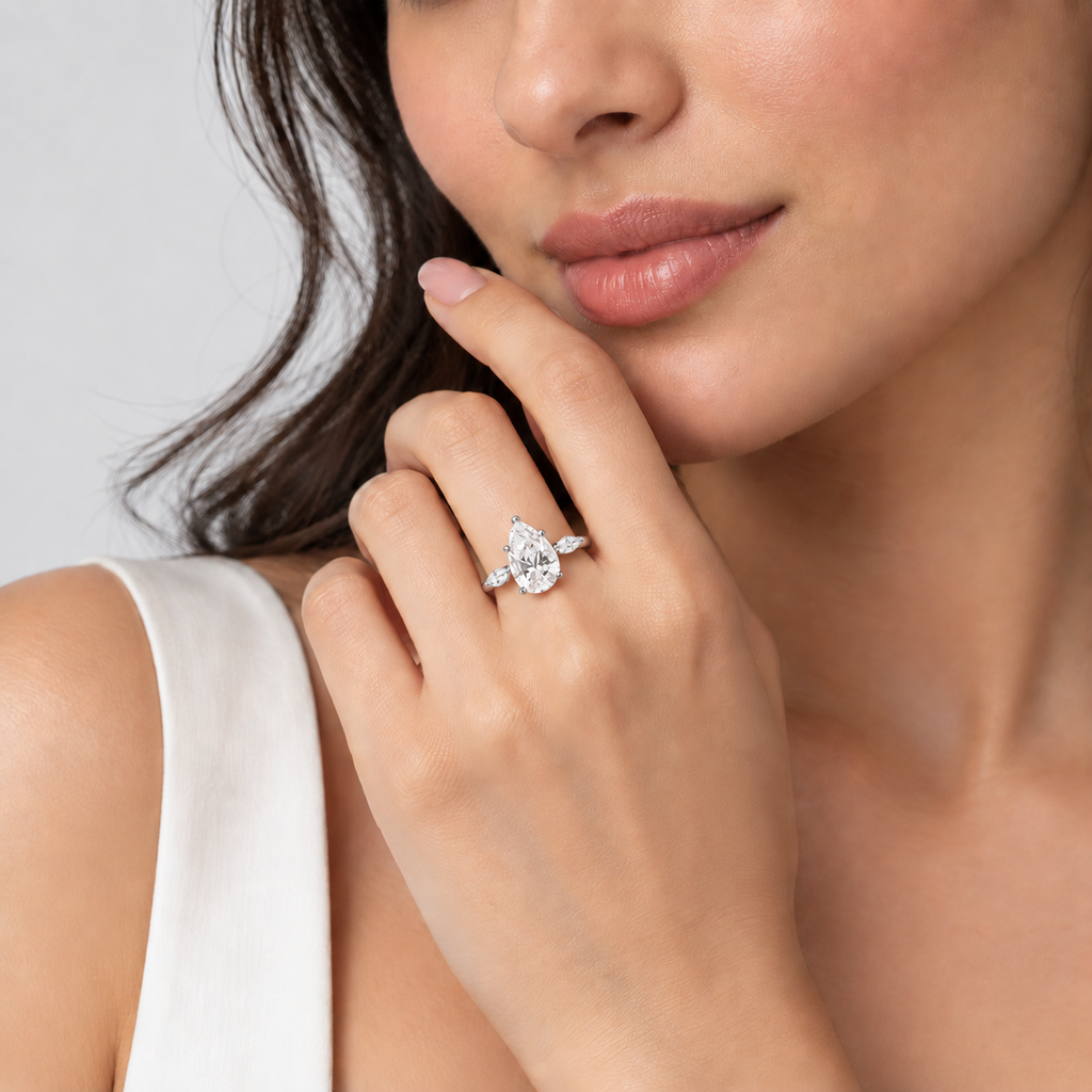 3.10 Ct. Lab Grown Diamond Pear & Marquise Three Stone Ring (VS-EF)