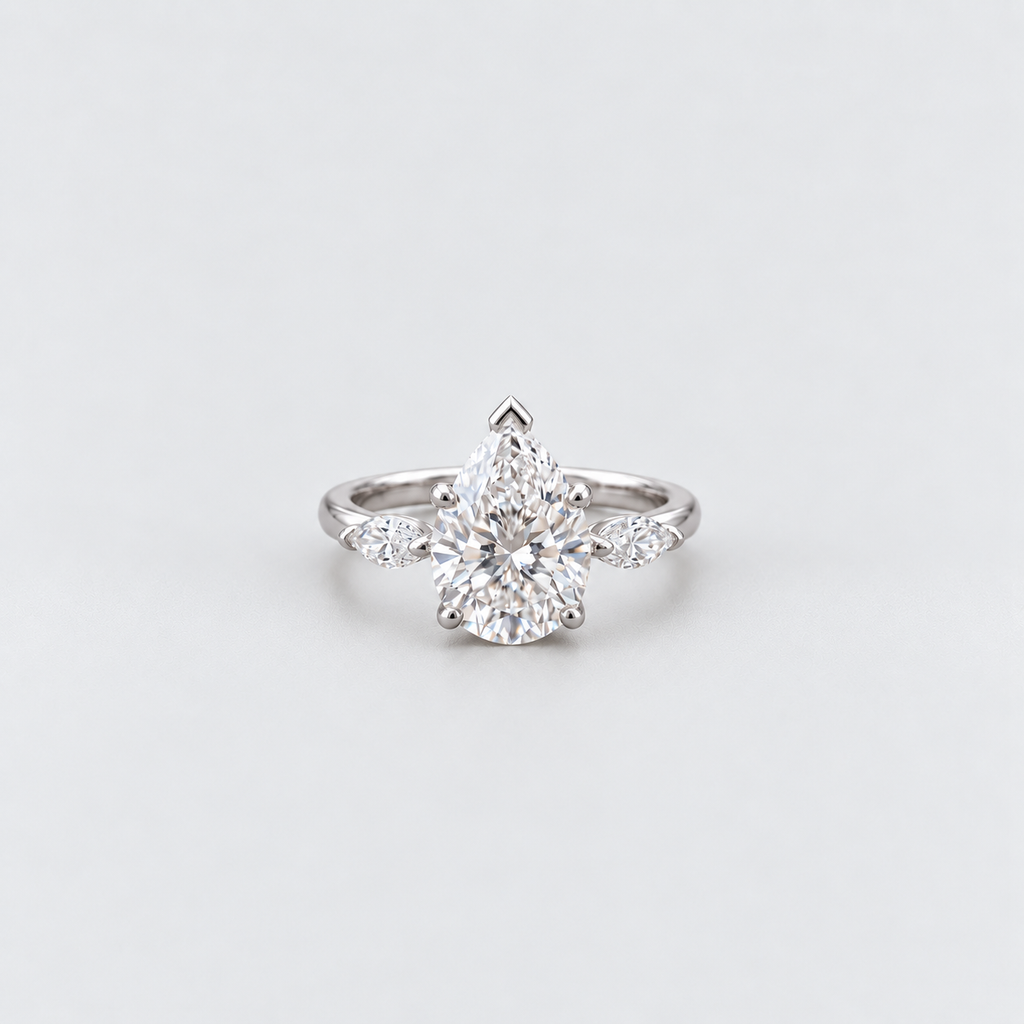 3.13 Ct. Lab Grown Diamond Three Stone Ring Pear & Marquise (VS-EF)