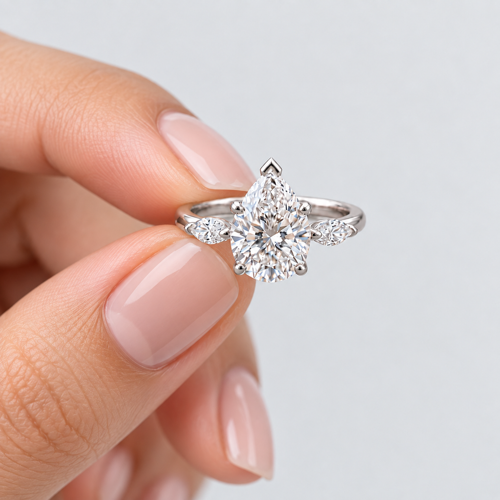 3.13 Ct. Lab Grown Diamond Three Stone Ring Pear & Marquise (VS-EF)