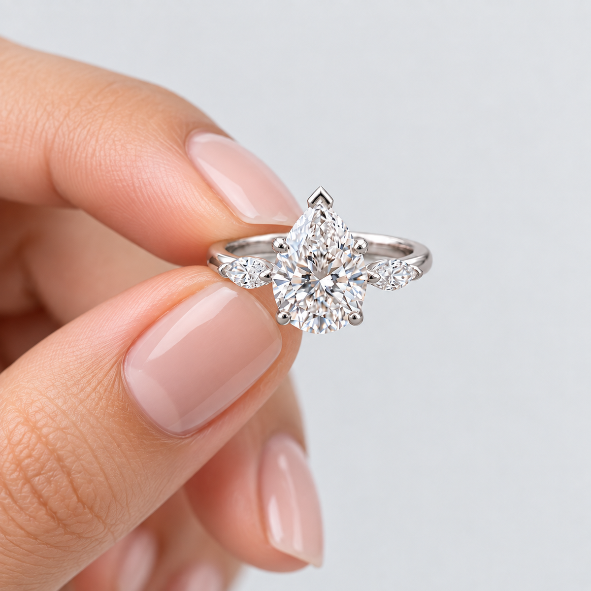 3.13 Ct. Lab Grown Diamond Three Stone Ring Pear & Marquise (VS-EF)