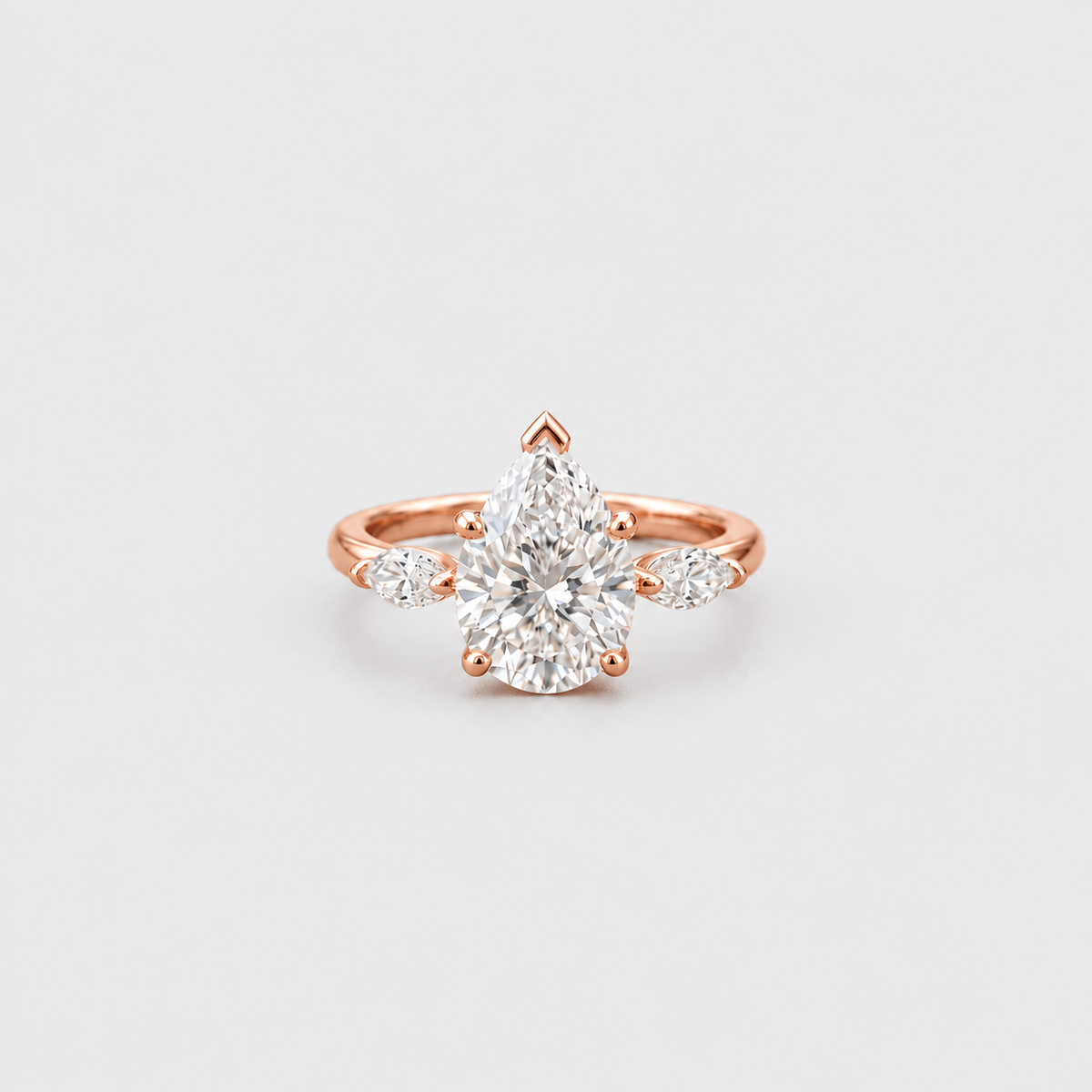 3.13 Ct. Lab Grown Diamond Three Stone Ring Pear & Marquise (VS-EF)