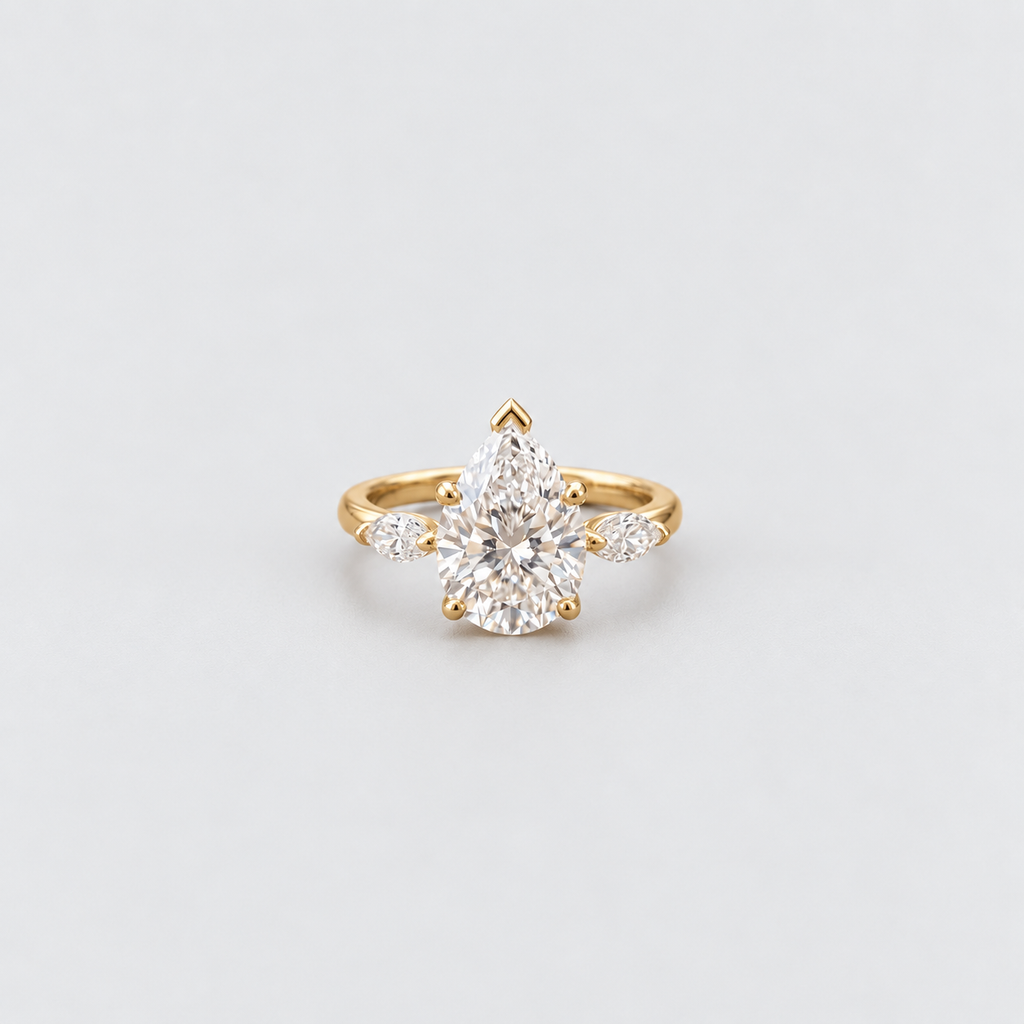 3.13 Ct. Lab Grown Diamond Three Stone Ring Pear & Marquise (VS-EF)