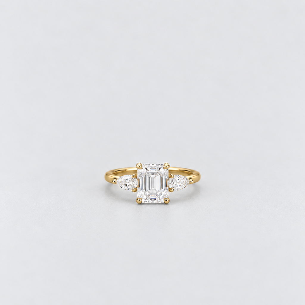1.90 Ct. Lab Grown Diamond Emerald & Pear Three Stone Ring (VS-EF)