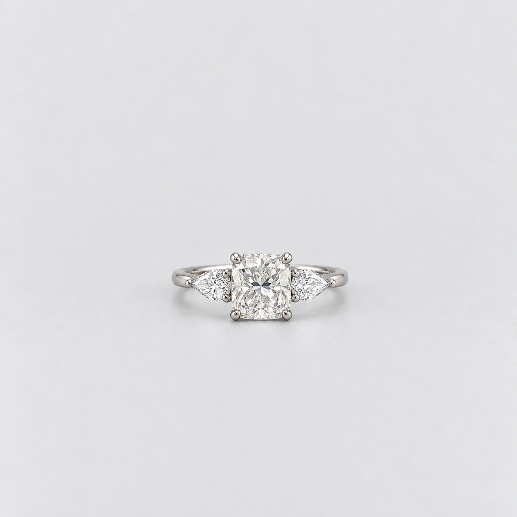 2.40 Ct. Lab Grown Diamond Cushion & Pear Cut Three Stone Ring (VS-EF)
