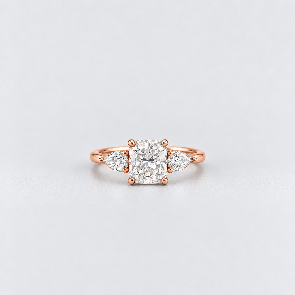 2.40 Ct. Lab Grown Diamond Cushion & Pear Cut Three Stone Ring (VS-EF)