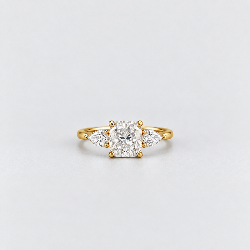 2.40 Ct. Lab Grown Diamond Cushion & Pear Cut Three Stone Ring (VS-EF)