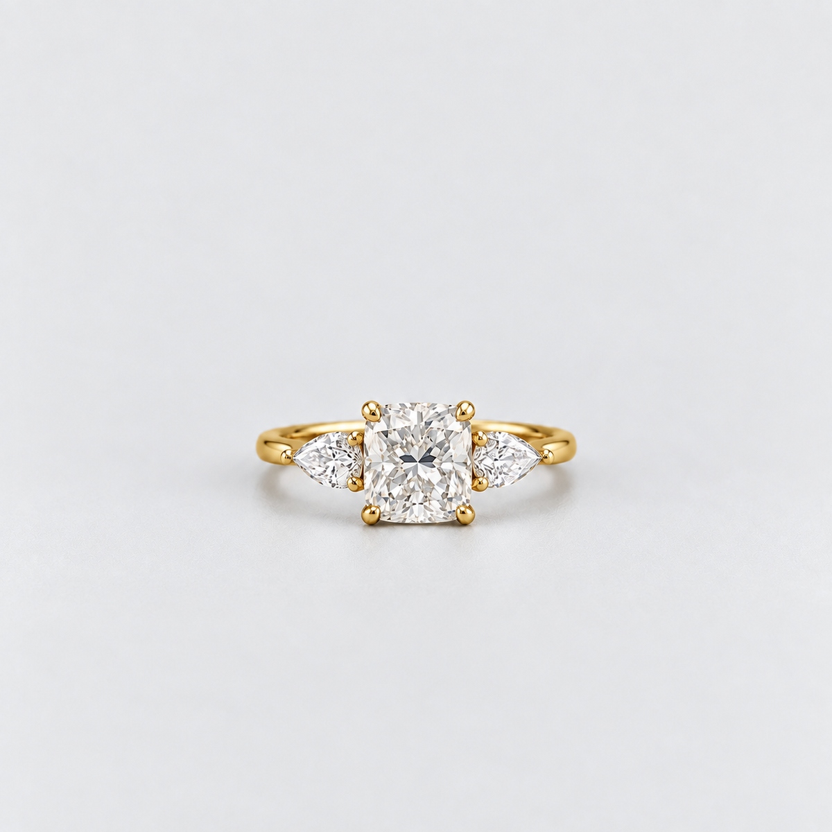 2.40 Ct. Lab Grown Diamond Cushion & Pear Cut Three Stone Ring (VS-EF)