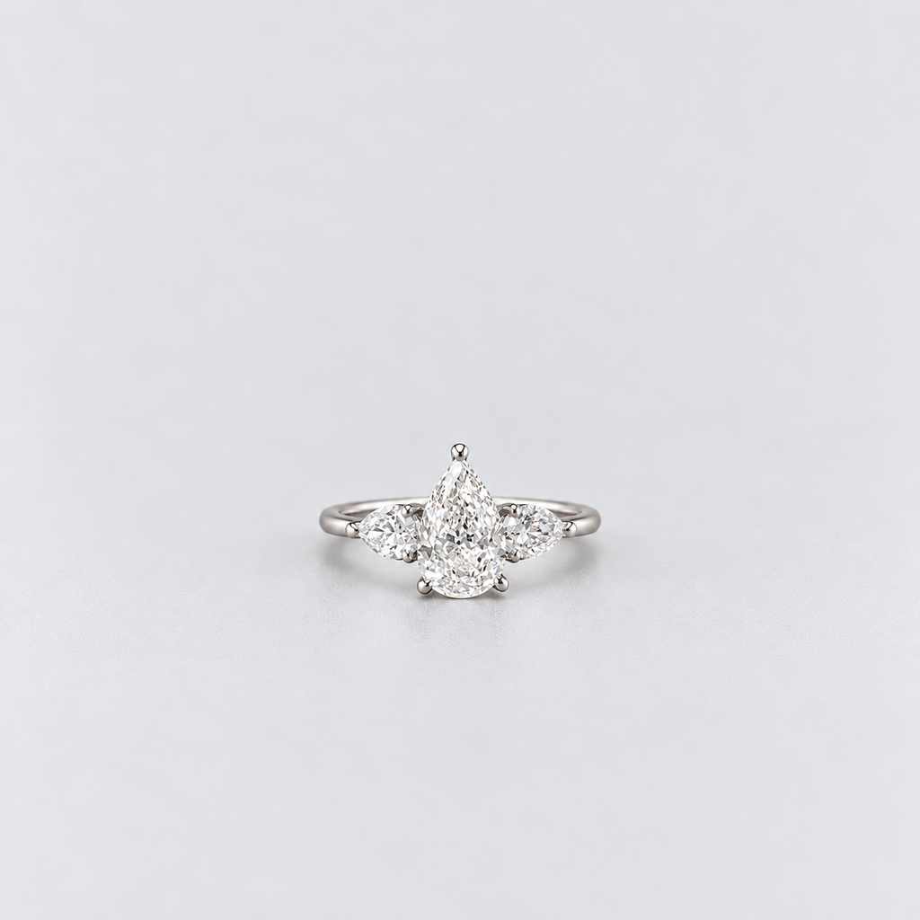 2.50 Ct. lab Grown Diamond Pear Cut Three Stone Ring (VS-EF)