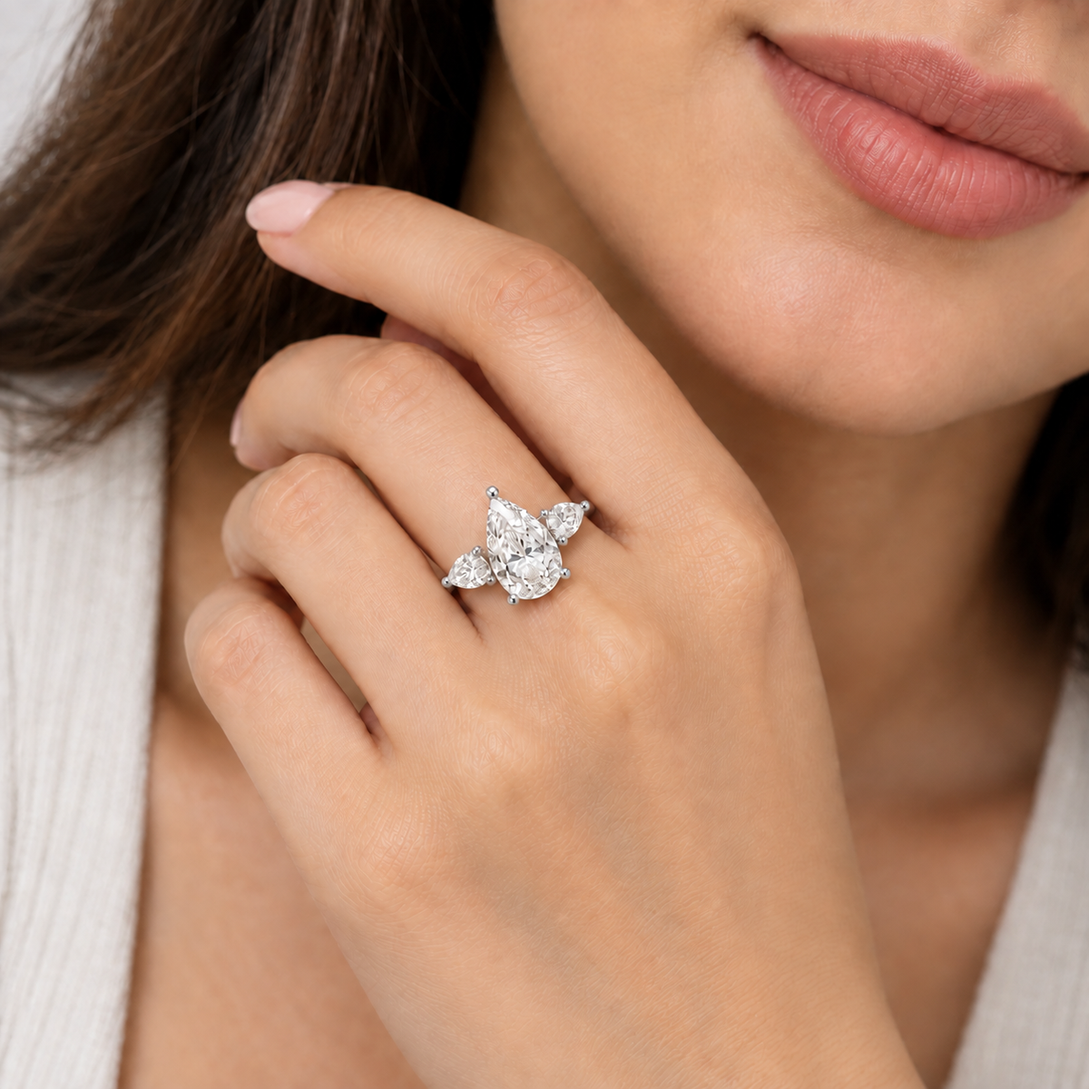 2.50 Ct. lab Grown Diamond Pear Cut Three Stone Ring (VS-EF)