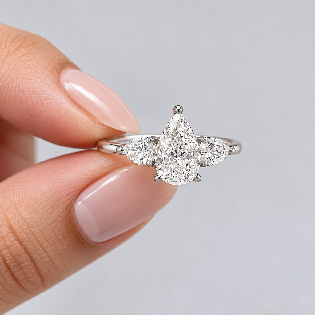 2.50 Ct. lab Grown Diamond Pear Cut Three Stone Ring (VS-EF)