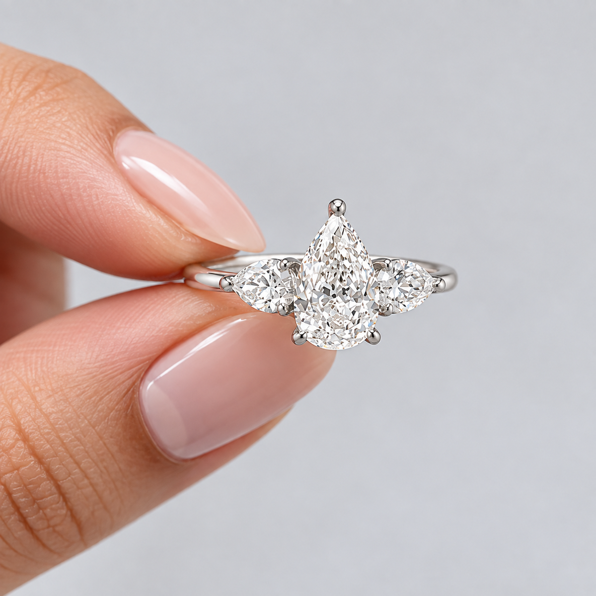 2.50 Ct. lab Grown Diamond Pear Cut Three Stone Ring (VS-EF)