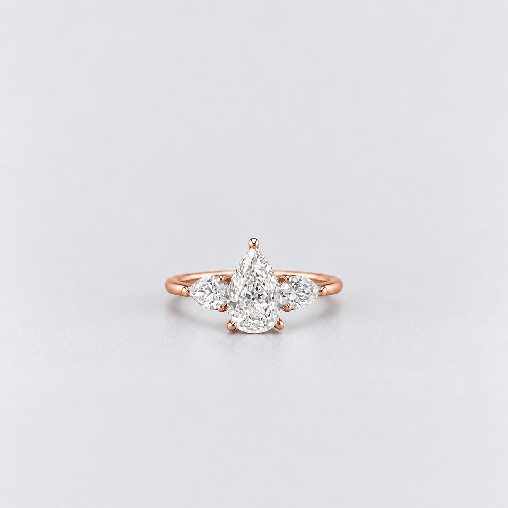 2.50 Ct. lab Grown Diamond Pear Cut Three Stone Ring (VS-EF)