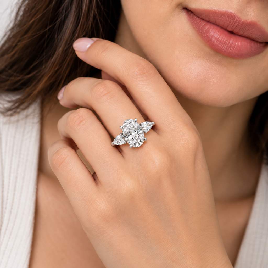 2.50 Ct. Lab Grown Diamond Oval Cut Three Stone Ring (VS-EF)