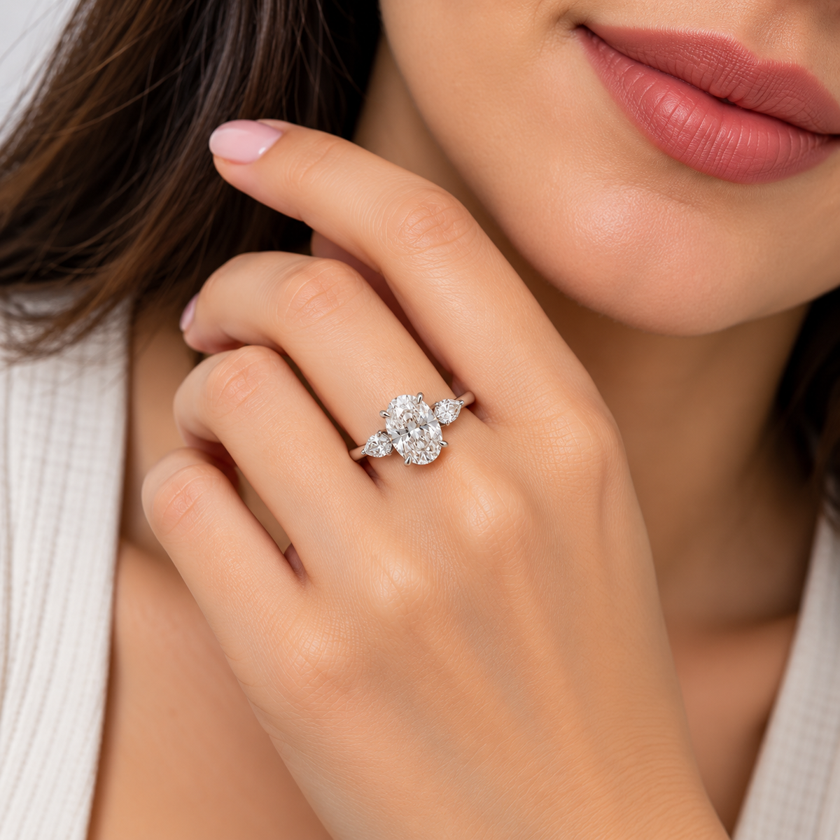 2.50 Ct. Lab Grown Diamond Oval & Pear Three Stone Ring (VS-EF)