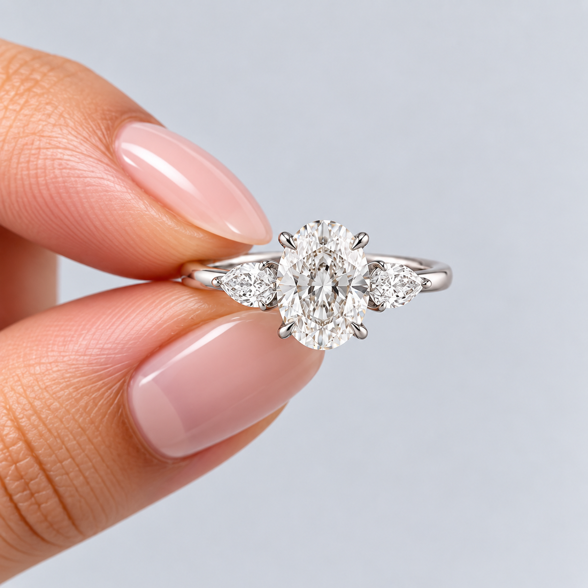 2.50 Ct. Lab Grown Diamond Oval & Pear Three Stone Ring (VS-EF)