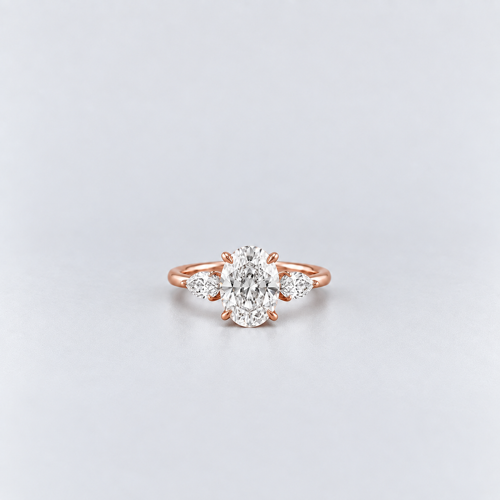 2.50 Ct. Lab Grown Diamond Oval & Pear Three Stone Ring (VS-EF)