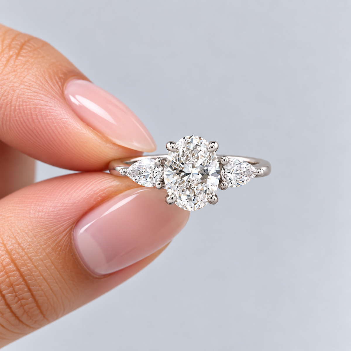 1.50 Ct. Lab Grown Diamond Three Stone Ring Oval & Pear Cut (VS-EF)