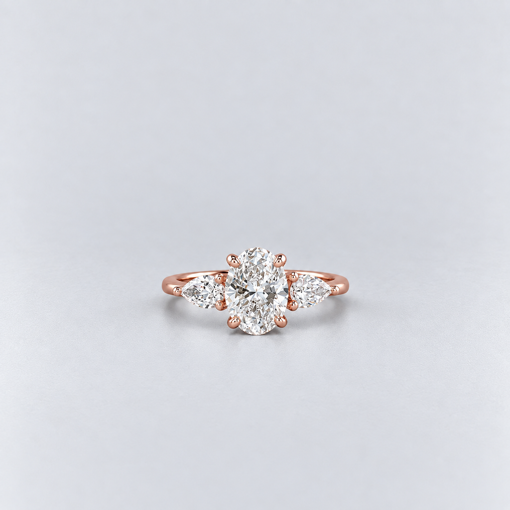 1.50 Ct. Lab Grown Diamond Three Stone Ring Oval & Pear Cut (VS-EF)